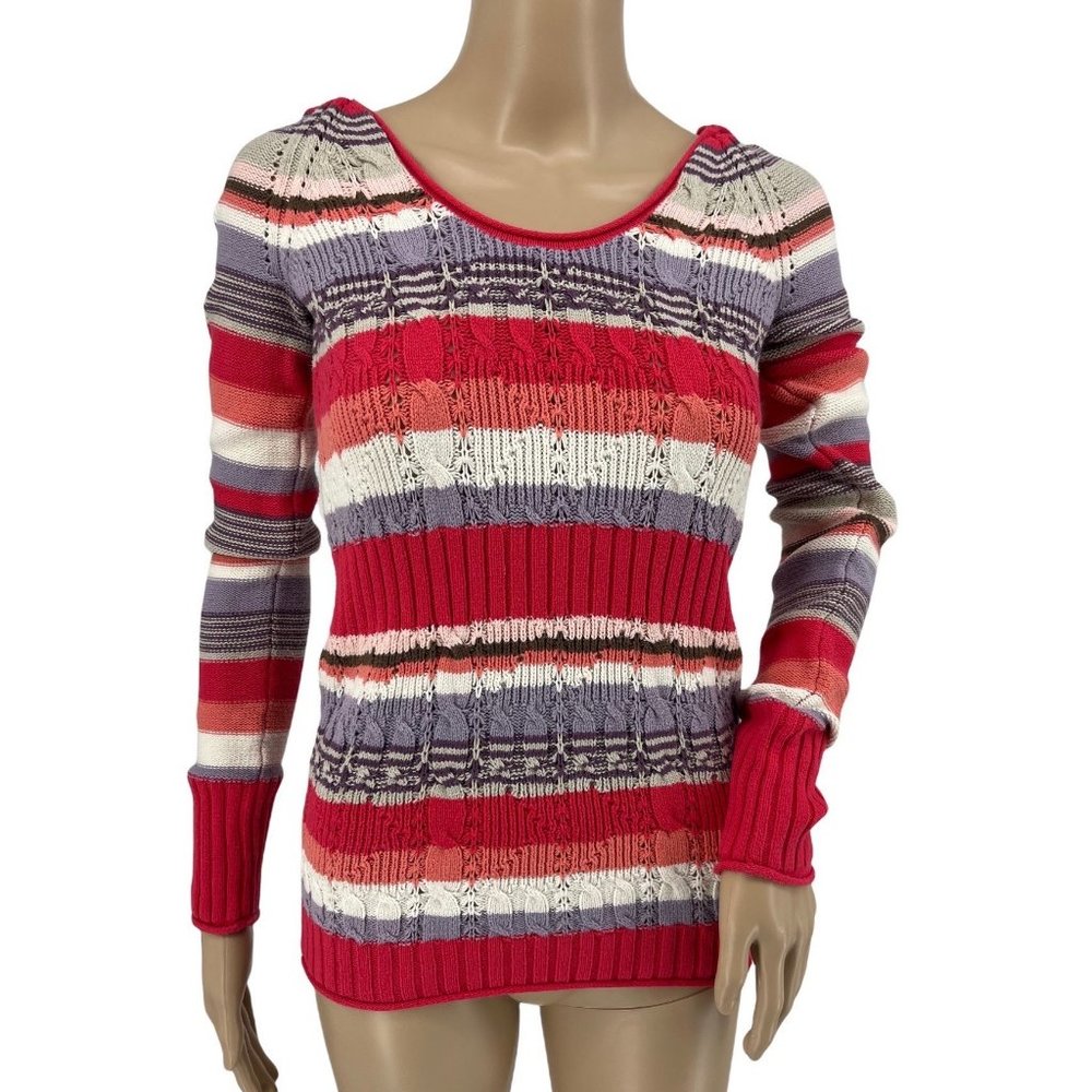 DKNY Jeans hoodie sweater XS long sleeve cable ribbed pink purple